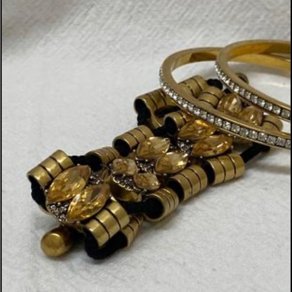 J. Crew Adjustable Gold & Black Metal, Crystal Bracelet - Picture 5 of 5